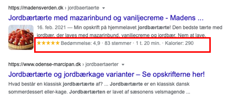 Visuelt eksempel på Rich Snippets