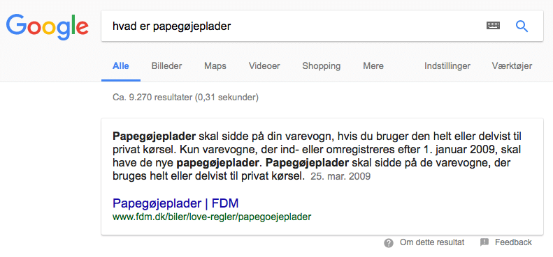 Featured snippets på Google