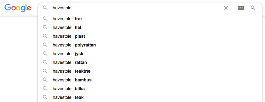 Søgeforslag på Google